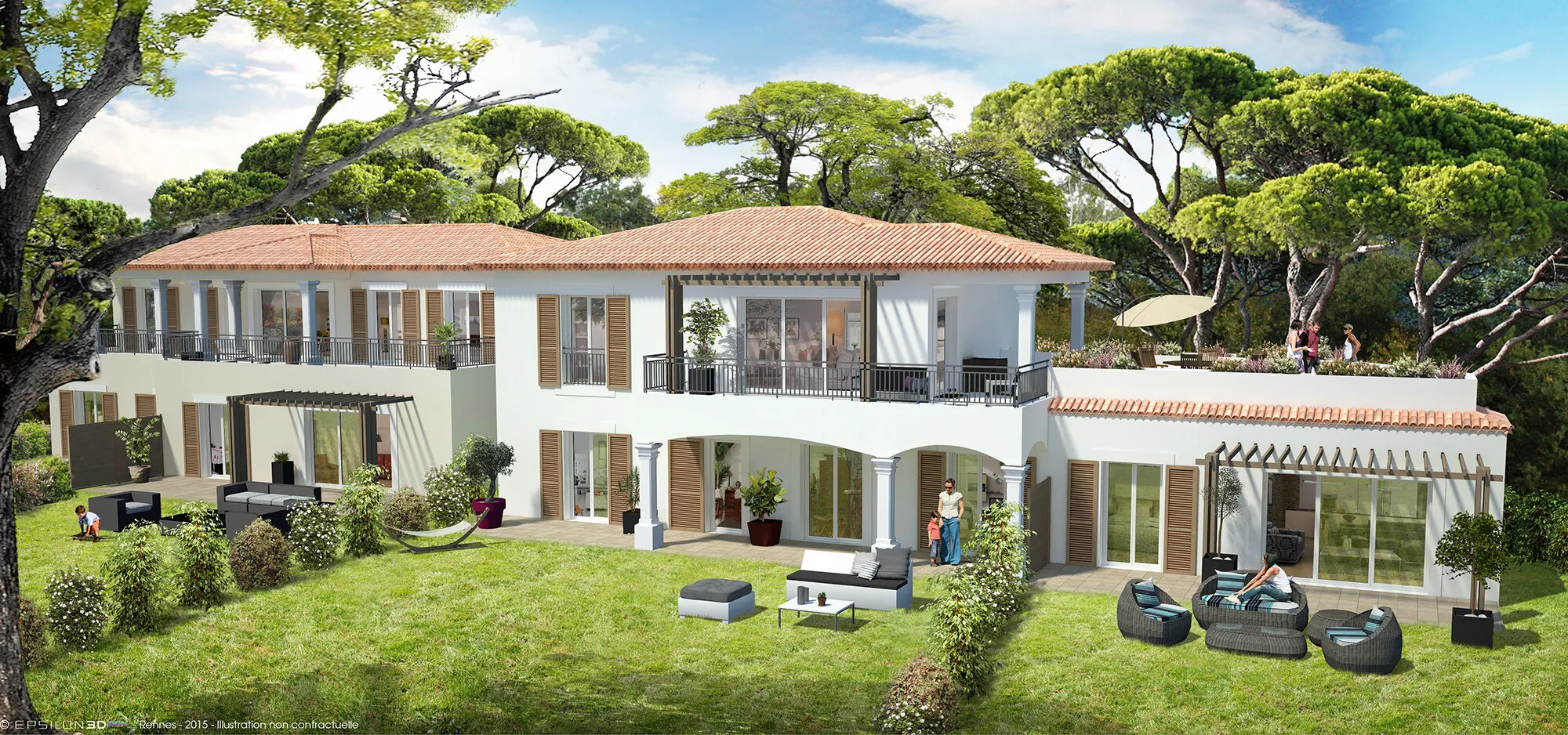 Villa entourée de pins parasols à Sainte-Maxime